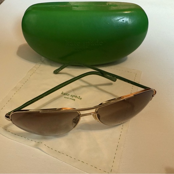 kate spade Gold Frame Sunglasses with Green Arms and Brown Gradient Lenses